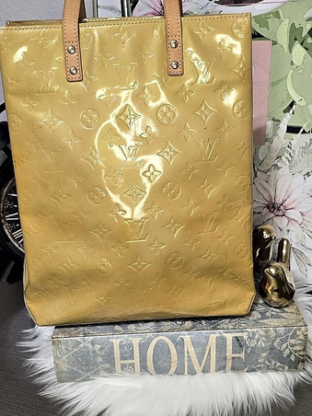 Vintage Louis Vuitton Monogram Vernis Reade PM Tote in Yellow